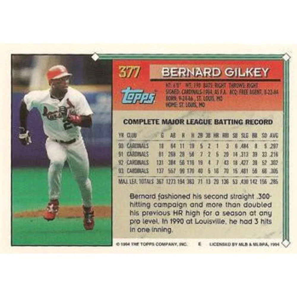 1994 Topps Bernard Gilkey # 377 St. Louis Cardinals